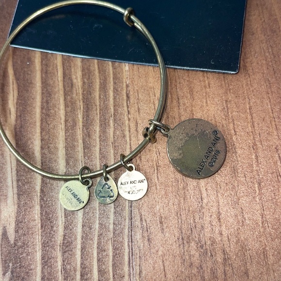 Alex and Ani 2017 Gold Tone Adjustable Bracelet with M Charm Power & Positivity. - Picture 3 of 3